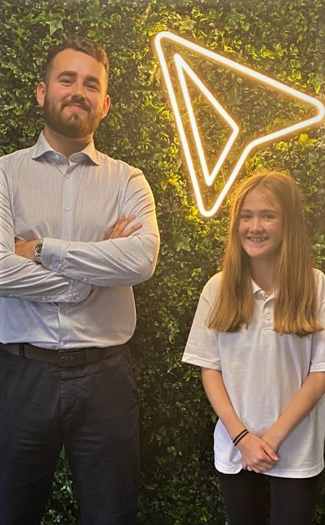 Matt Hughes at this digital.co.uk offices with Elin Crickett during her work experience.