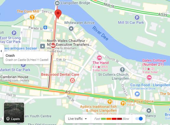 The Leader: Google's live traffic maps show the congestion in the area. The Leader: Google's live traffic maps show the congestion in the area.