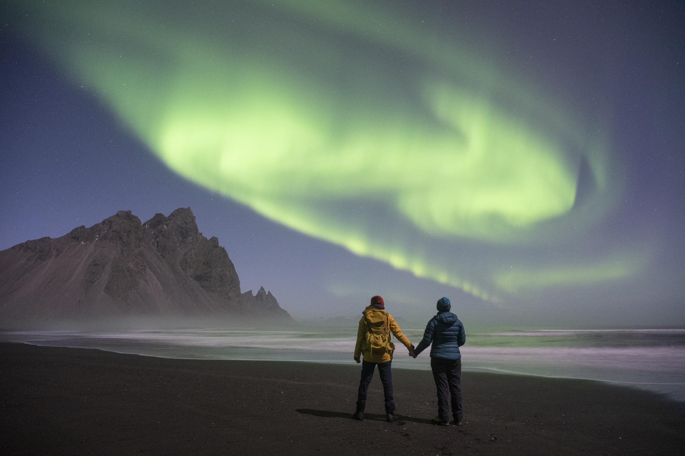 Adrian Wright and Rebecca Wright in a selfie taken while watching the aurora in southern Iceland. 