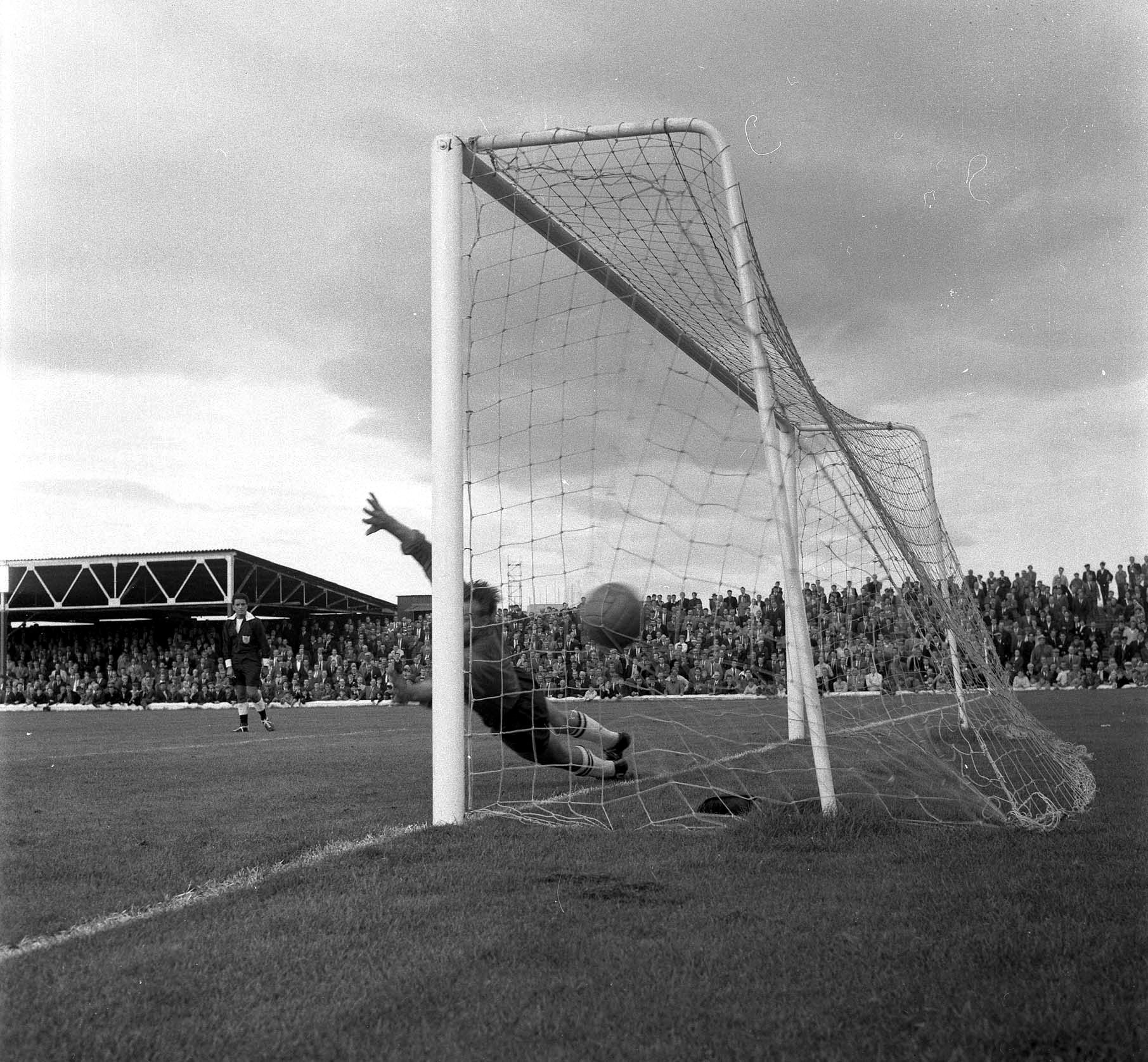 Goal at the Wrexham FC v Notts County game, 1964.