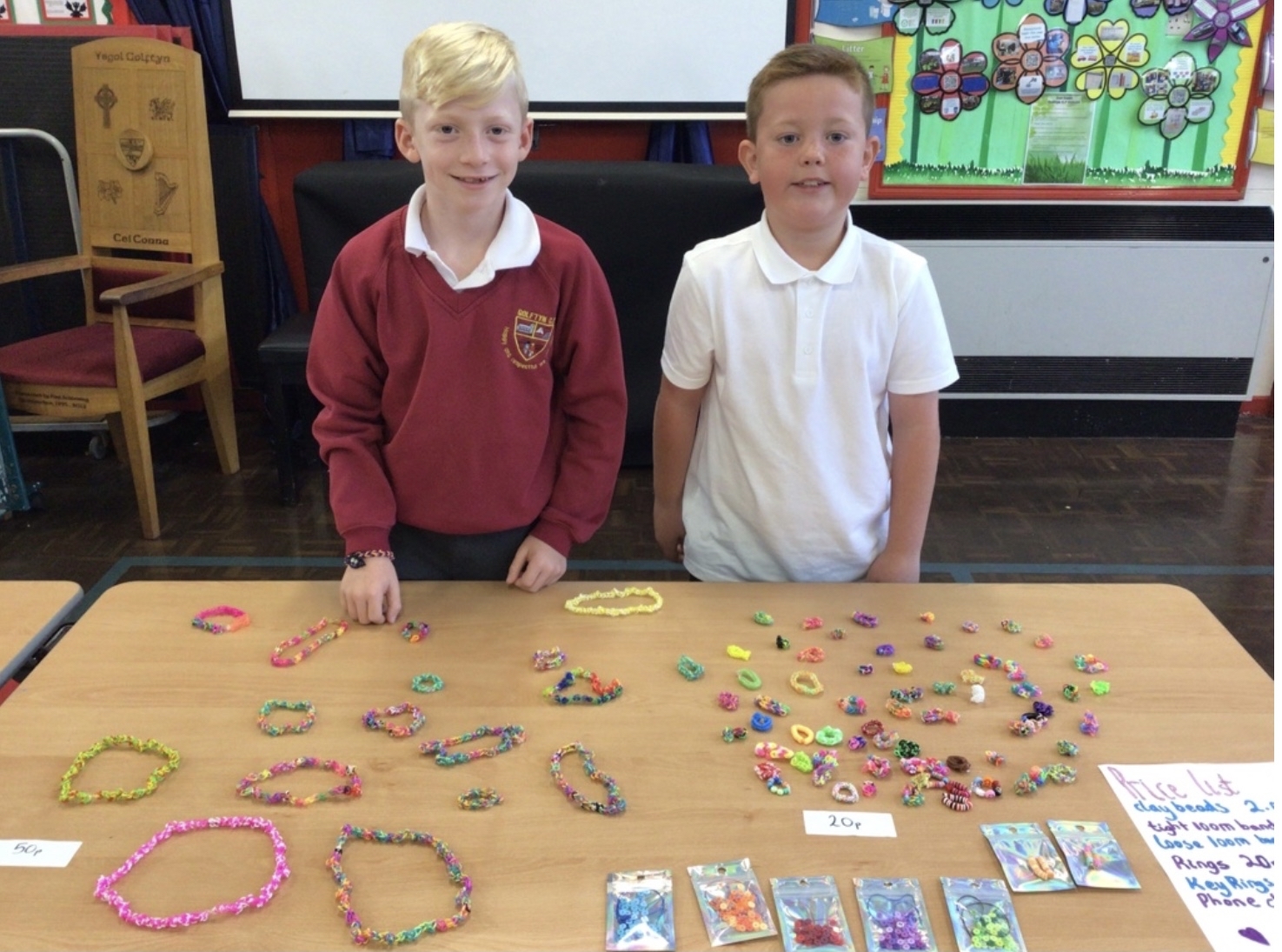 Luca and Harry with the fundraising bracelets.