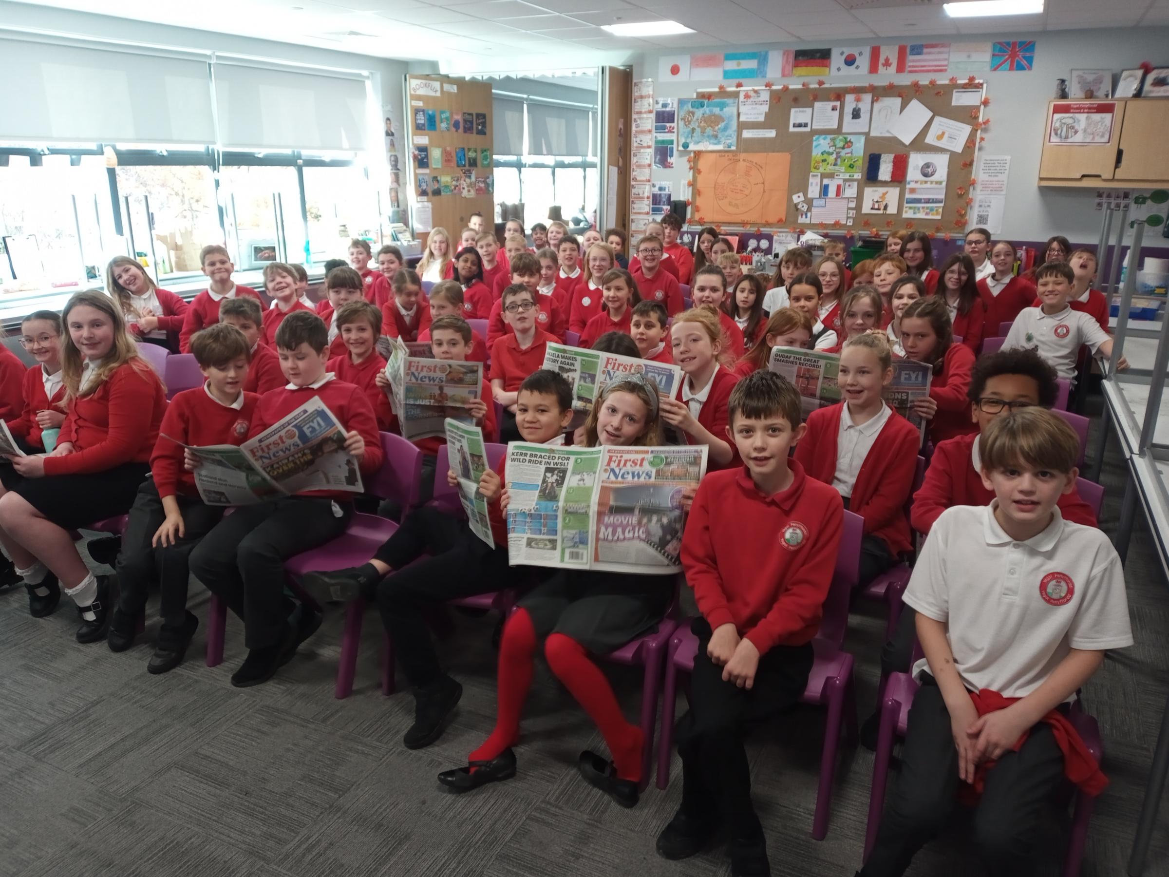 A curious and enthusiastic group of budding journalists at Ysgol Penyffordd.