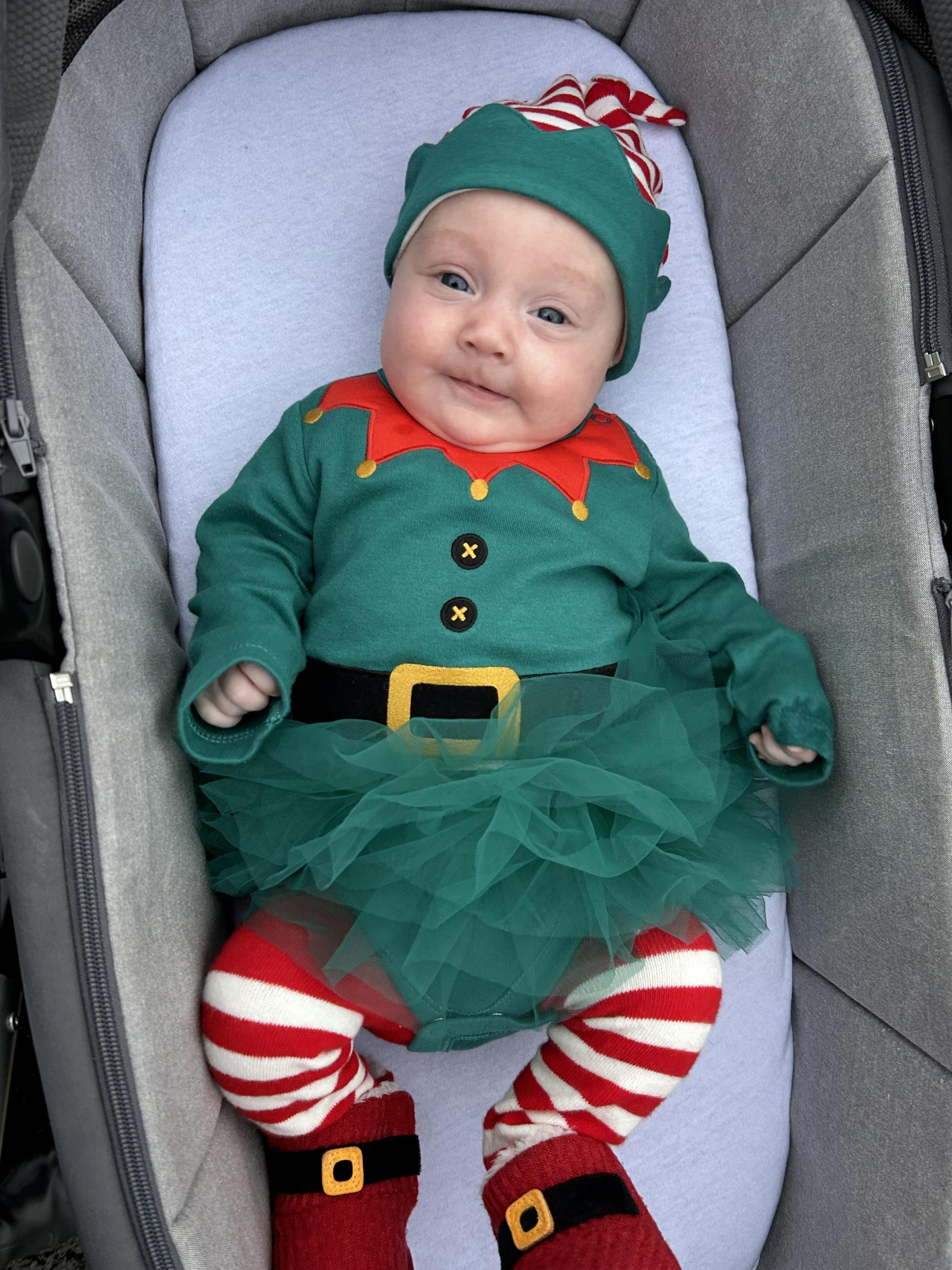Laura Clews, from Llay: Three-month-old Freya was six weeks early, so we are celebrating her as being a Christmas elf on her first Christmas!