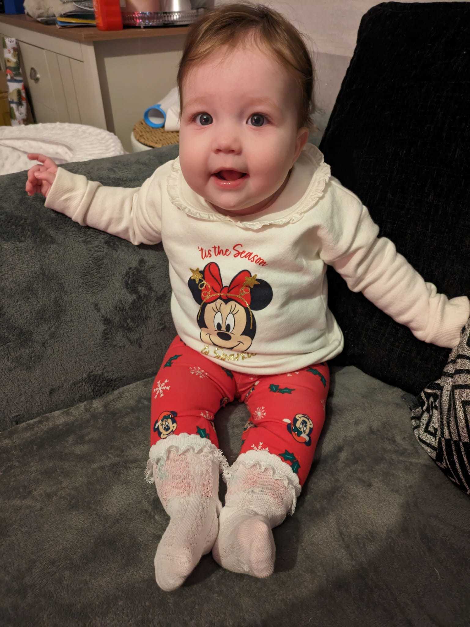 Gemma Nobbs, from Saltney: 10-month-old Esmay wearing her first Christmas outfit and getting ready for her very first trip to visit Santa!
