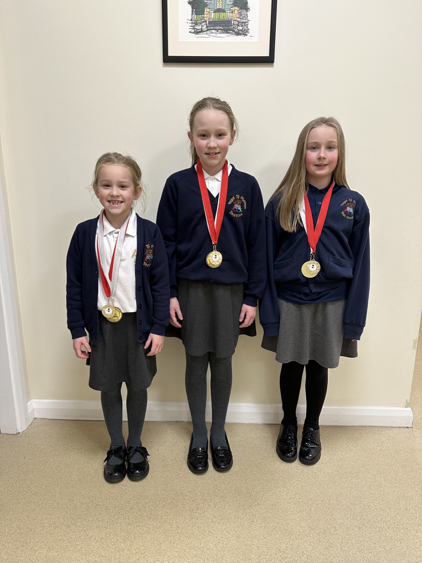 The gymnastics winners from Ysgol Ty Ffynnon - Freya, Emliee and Fleur .