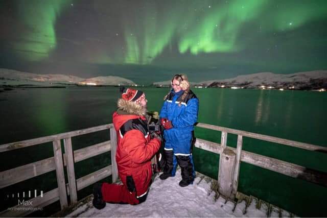 Lucy and Toms engagement in Norway, under the Northern Lights.