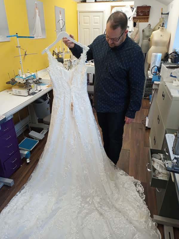 One of the gowns Shane Moore is working on.