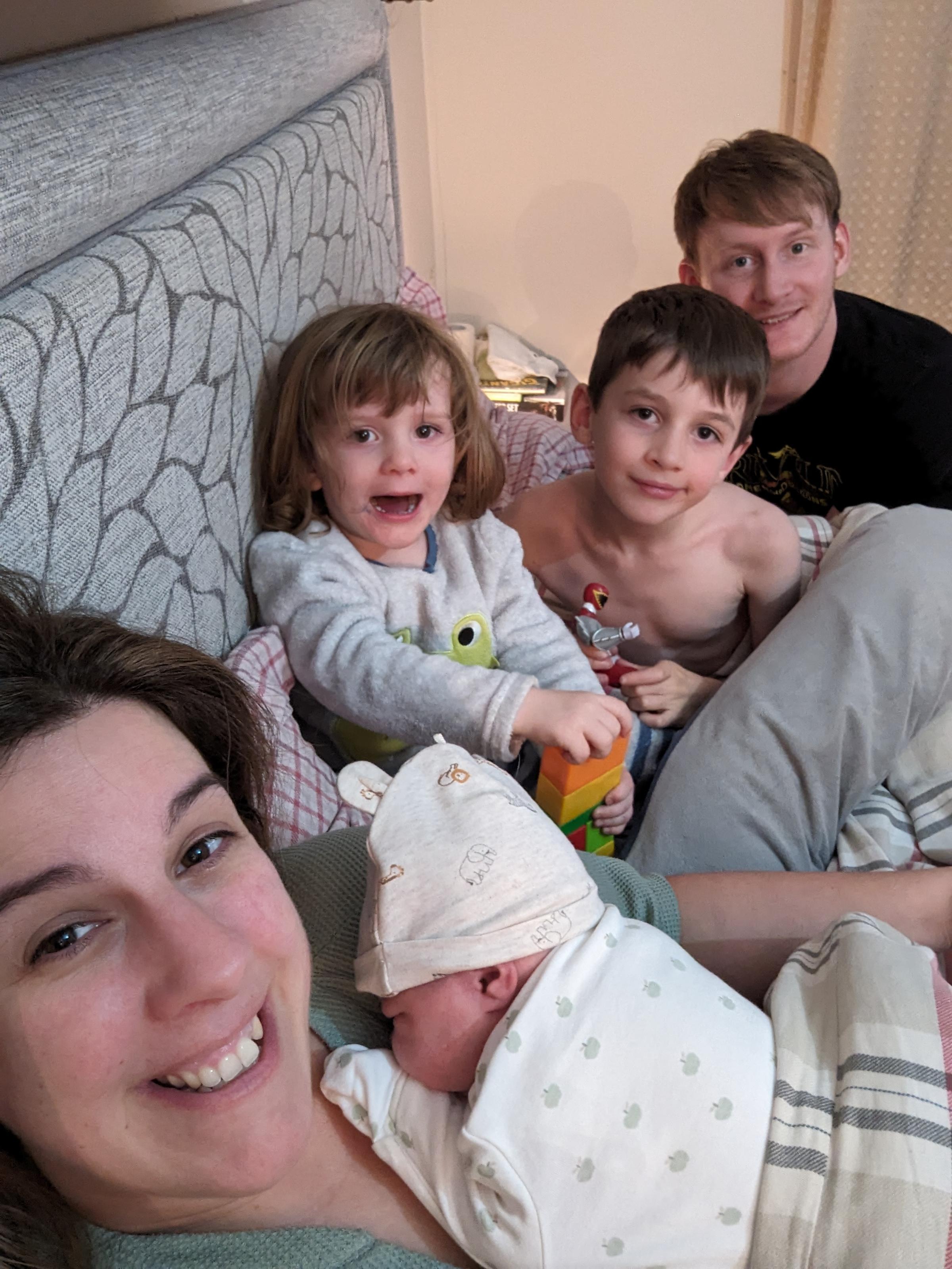 The whole Williams family, the night baby Felicity was born.