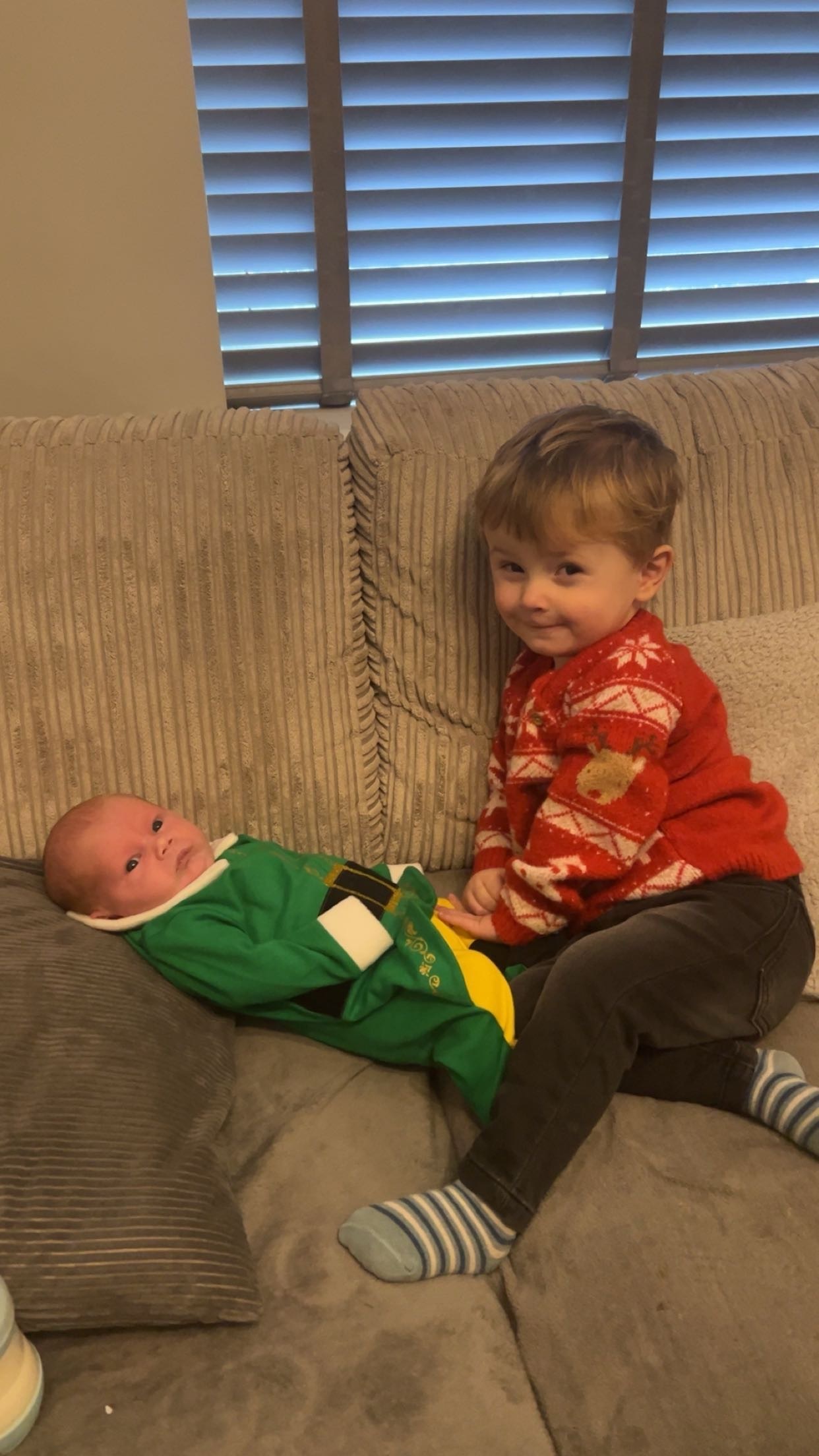 Rohan and Hudson excited for their first Christmas together.
