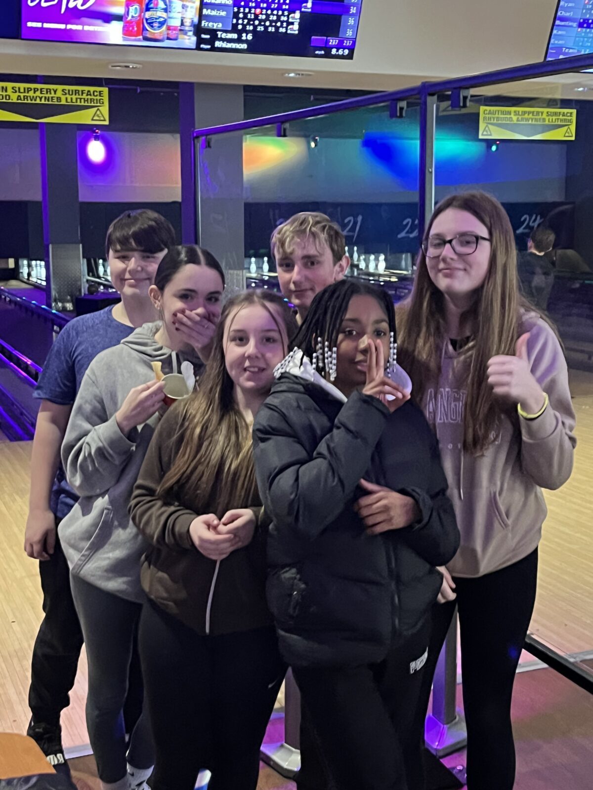 Year 9 went ten pin bowling as a reward for the excellent performance in school.