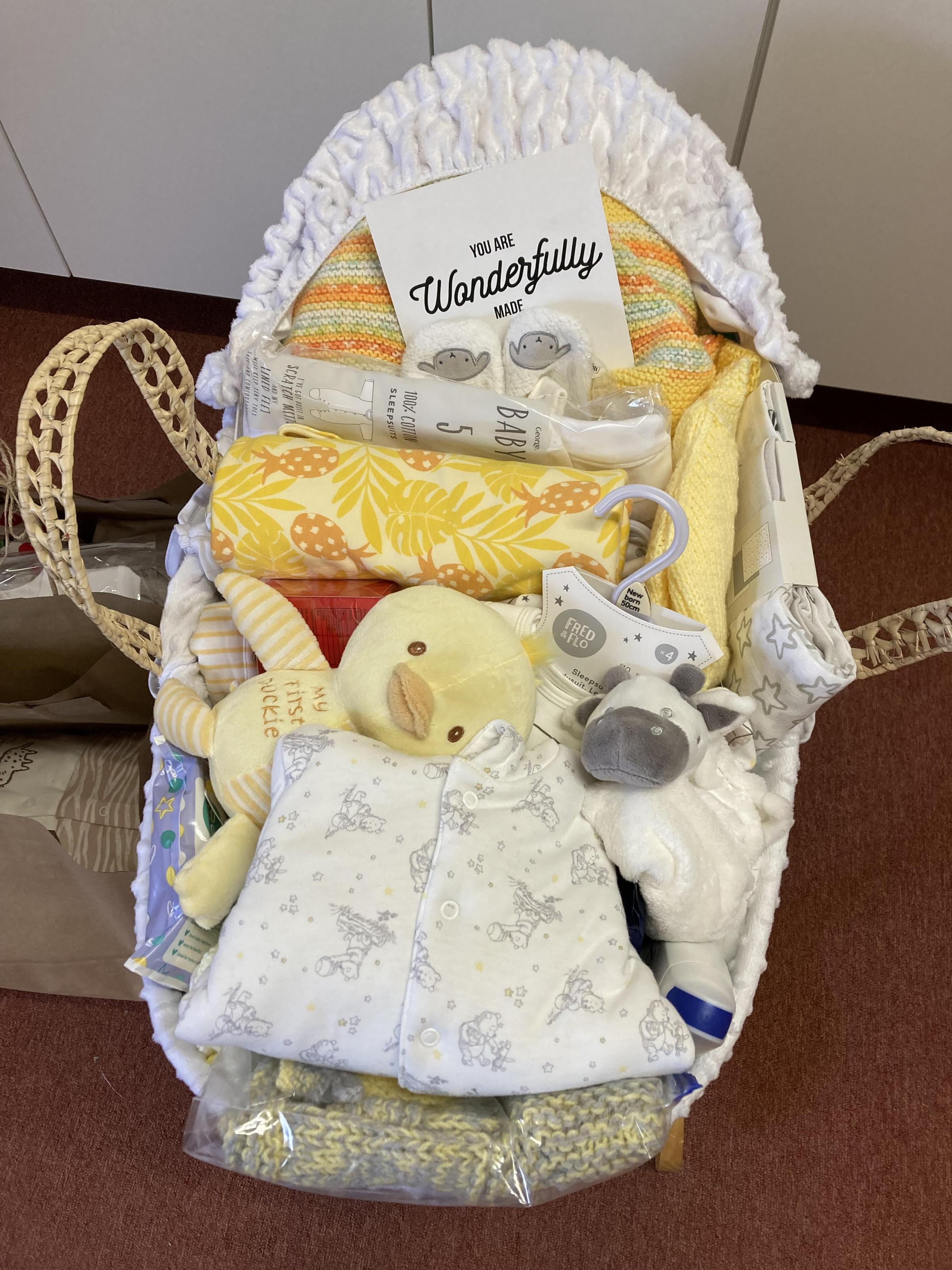 A Baby Basics hamper put together with donations.