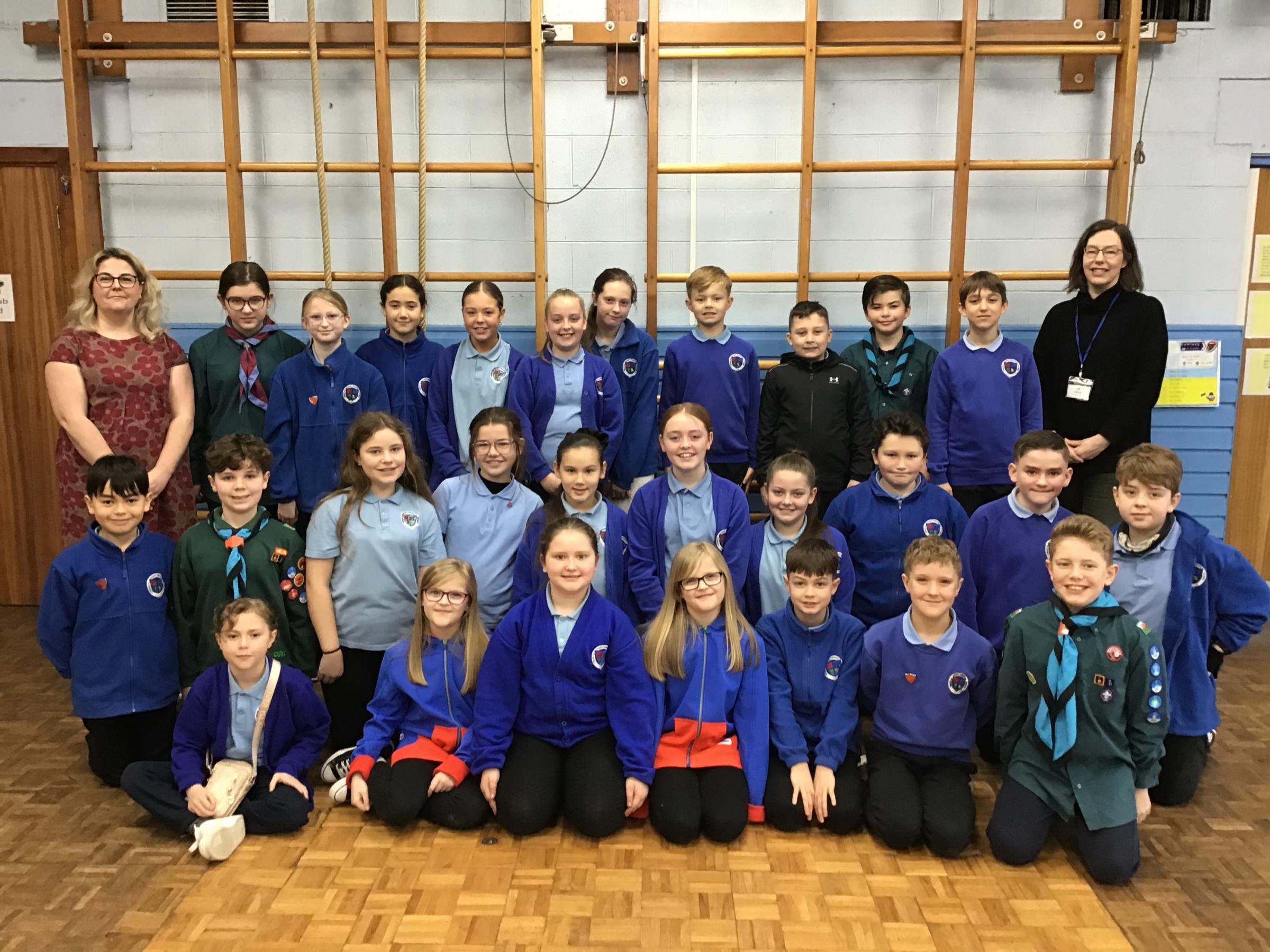 Teacher Josie Cudworth and the Leaders Claire Pierce, with Year 6 pupils at Penarlag CP School.
