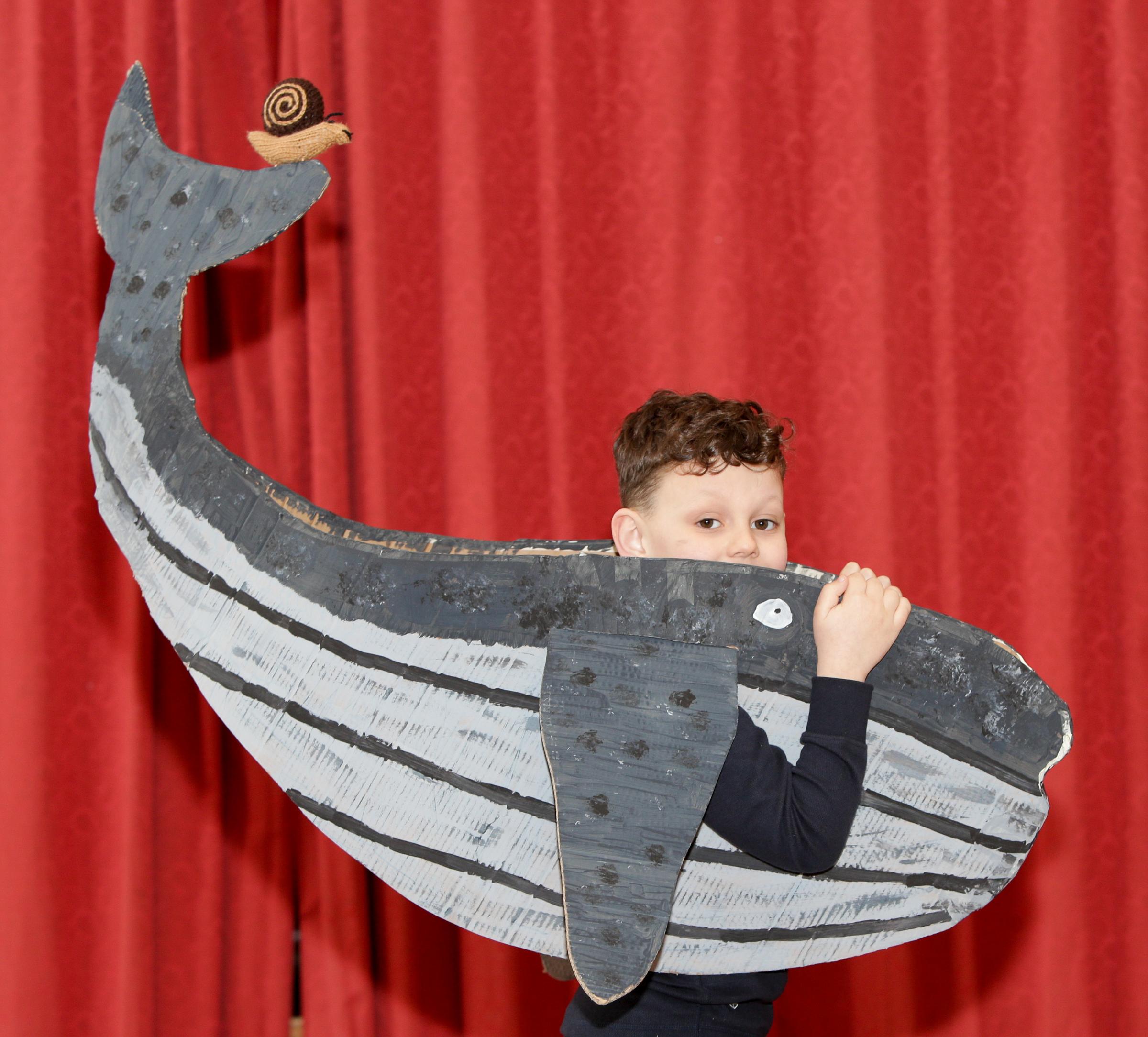 World Book Day, Ysgol Bryn Gwalia, Mold, Lewis Davies as The Snail And The Whale.