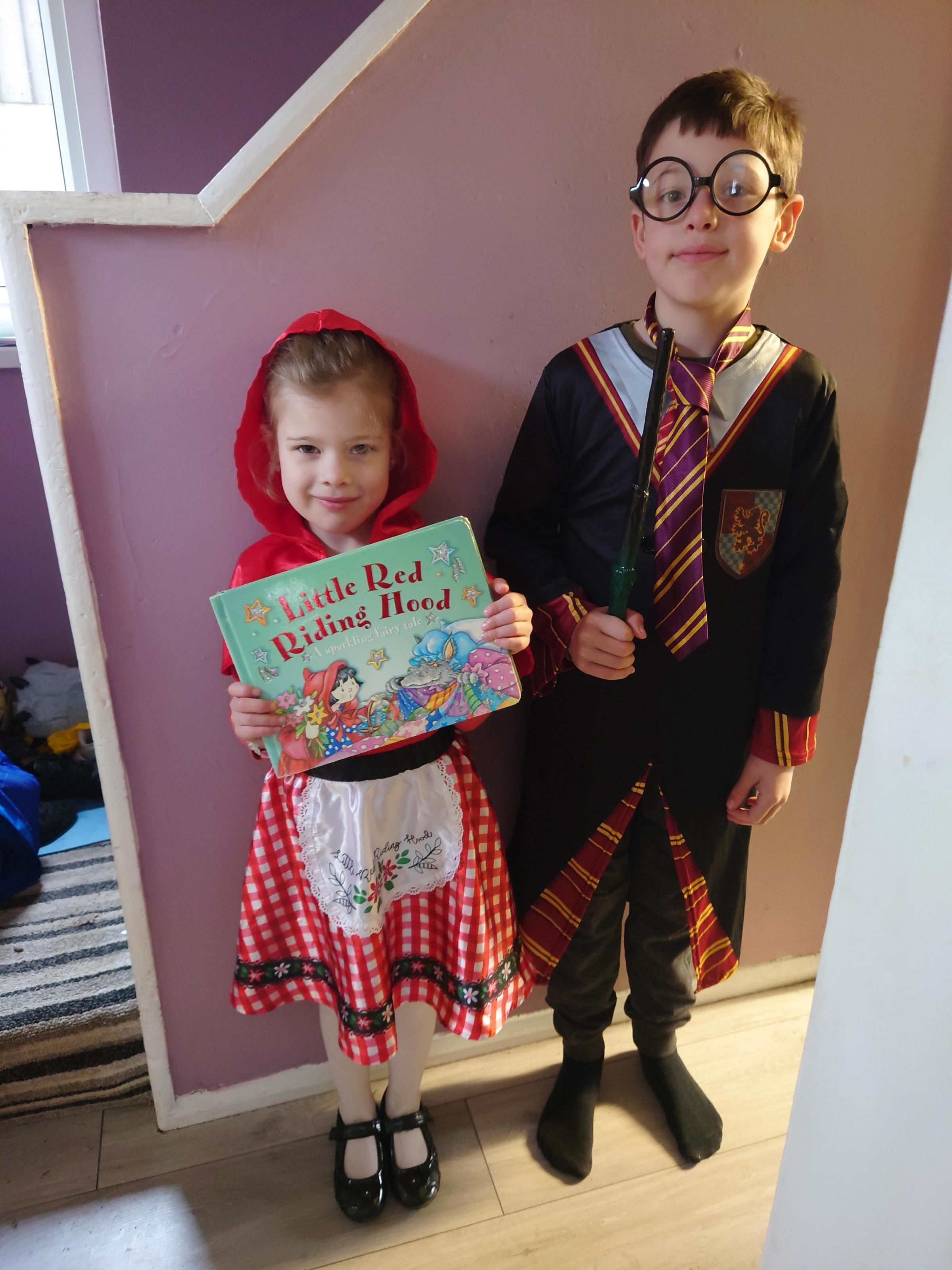 Sally-Anne Goodwin, from Wrexham: Brandon and Emilie Thomas, as Little Red Riding Hood and Harry Potter. 