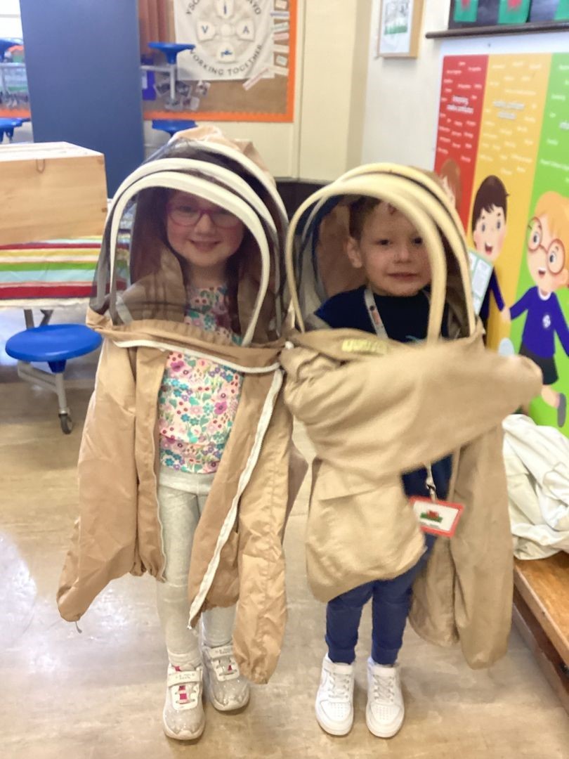 Learning about beekeeping at Ysgol Trelawnyd VA School.