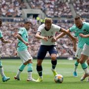 Tottenham Hotspur's Harry Kane (second right) and Inter Milan's Milan Skriniar battle for the ball during the International Champions Cup match at Tottenham Hotspur Stadium, London. PRESS ASSOCIATION Photo. Picture date: Sunday August 4, 2019.