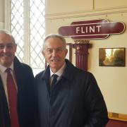 Former Prime Minister Tony Blair visiting Flint to campaign alongside David Hanson, Labour candidate for Delyn