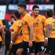 Wolverhampton Wanderers' Raul Jimenez (centre right) celebrates scoring his side's first goal of the game with team mates during the UEFA Europa League second qualifying round second leg at Seaview, Belfast. PRESS ASSOCIATION Photo. Picture date: