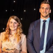 Teigan pictured at Coleg Cambria Awards Evening 2018 with special guest Sam Warburton.