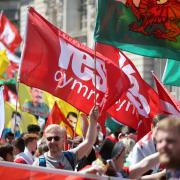 Supporters during the 2019 Welsh independence march in Cardiff. Picture: Huw Evans Agency