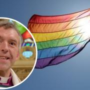 Pride Flag. Inset: Bishop Andy John