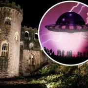 UFOs have been reported in the skies above Gwrych Castle for more than 120 years. Image: ITV (inset image Canva).
