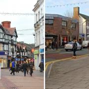 Wrexham and Mold town centres.