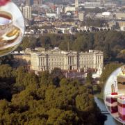 Background - Buckingham Palace (PA). Circles - (Left) a tea cup and saucer and (right) desserts (Canva).