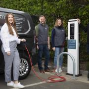 Green business – Rawson EV Power’s Millie Rawson, left, and Gregg White, right, with Elizabeth Bellis Marks and Mark Jones, of Bellis Brothers Farm Shop and Garden Centre. Photo: Mandy Jones
