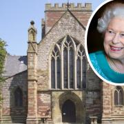 St Asaph Cathedral. Inset: Queen Elizabeth II