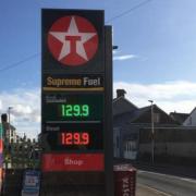 The current prices on the pumps at Eastgate Garage, Narberth.