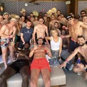 Wrexham players enjoy their celebrations in Las Vegas with Rob McElhenney and Kaitlin Olson.