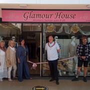 Official opening of Glamour House, with, from left: Cassie Williams, Jo Young, Gay Smith, Kate Jones, Mayor Cllr Charles Cordery, John William and Mia Jones.