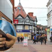 Main image of Wrexham city centre / Inset of a mobile phone