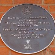 Plaque on the Wynnstay in Wrexham marking football history