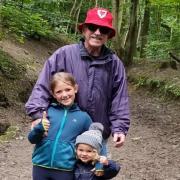 Dr Stan Morton with grandchildren Mabli (8) and Macsen (3) in Loggerheads woods