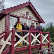 Oddfellows members during a walk along the Wirral Way with lunch at Hadlow Road Station, Willaston.