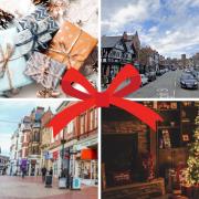 Shops in Mold and Wrexham, with festive imagery (Canva)