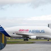 Main image of the Beluga at Airbus Broughton / Inset of Sam Rowlands