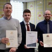 From left: Bleddyn Williams, Civil Engineering Studies graduate; Tom Miller, Architectural Design Technology graduate; and Anthony Caffrey, Construction Management graduate.