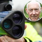 A speed gun and, inset, Cllr Arnold Woolley