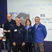 •	Members of Gresford SC at the RYA Club of the Year Awards supported by Gallagher, which were presented at the RYA Dinghy & Watersports Show 2024. Photo: Paul Wyeth/RYA