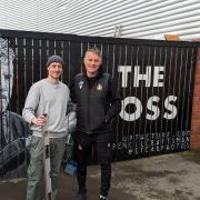 Wrexham AFC manager Phil Parkinson and artist Liam Stokes-Massey
