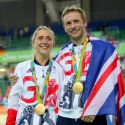 Great Britain's Jason Kenny after winning the gold medal in the Men's Keirin Final poses with fiancee Great Britain's Laura Trott. Dame Laura Kenny. Picture: David Davies/PA Wire..
