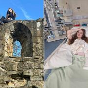 Hope Thwaite pictured on the Basingwerk Abbey and in hospital following the fall.
