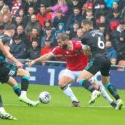 Action from the last league meeting between Wrexham AFC and Crewe Alexandra.