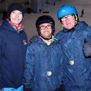 Stephen Walker (right) and Mike, with CEO of Disability Snowsport UK, Virginia Anderson, at the Chill Factore in Manchester.