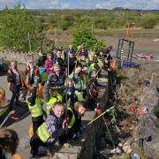 Pupils from Ysgol Glan Aber joined other groups for the Bettisfield Docks clean-up.