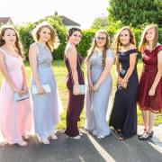 Amy Duffy, Holly Morris, Lauren Goodwin, Rachel Hamlington, Amber Jackson and Poppy Green..Ysgol Rhosnesni school prom 2018..cc210618R.