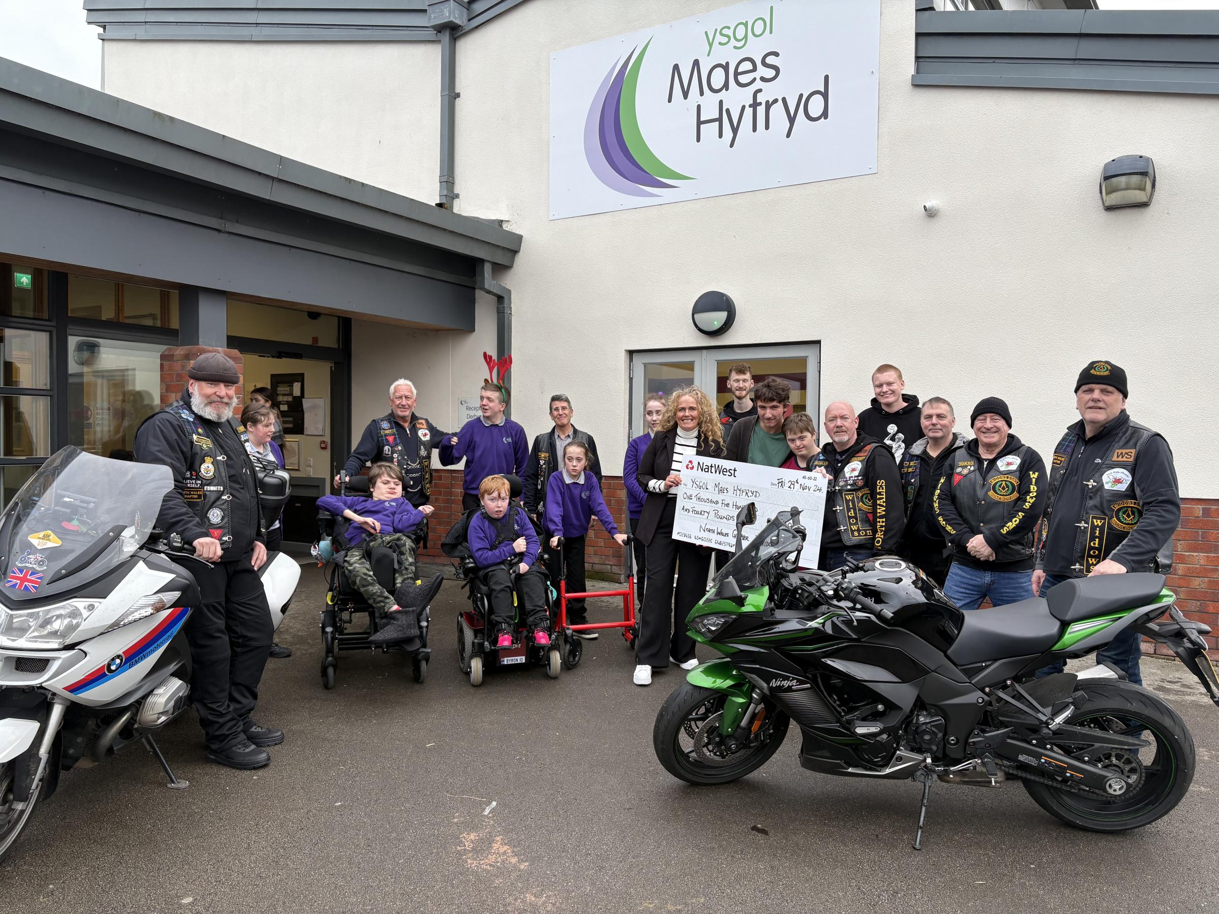 Mmbers of the Widows Sons Masonic Bikers Association visited Ysgol Maes Hyfryd.